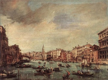 Le Grand Canal en regardant vers le pont du Rialto Francesco Guardi vénitien Peinture à l'huile